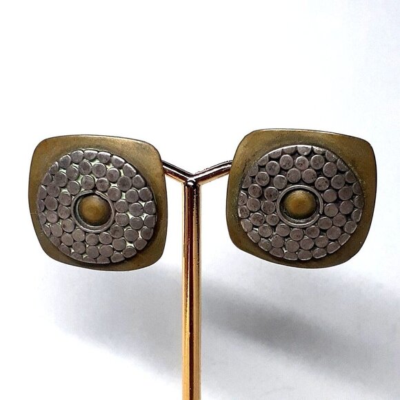 Marjorie Baer Earrings MBSF signed Mixed Metal Modernist Hand Made Hammered 1" - Picture 12 of 12